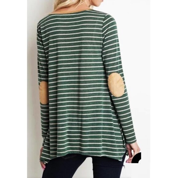 Umgee Brand Top Hunter Green & Cream Stripes Tan Faux Suede Accents Size Small - Picture 12 of 12